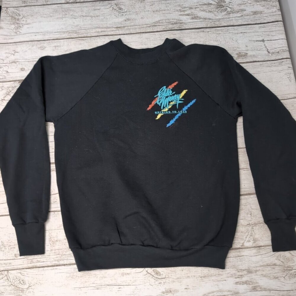 Vintage Fruit of the Loom Eddie Money Nothing to Lose Black Sweater Men Size L